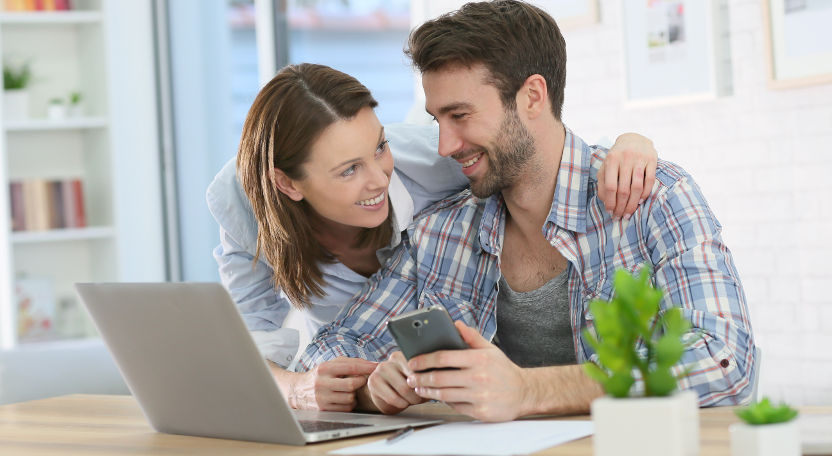 Two people reviewing their finances